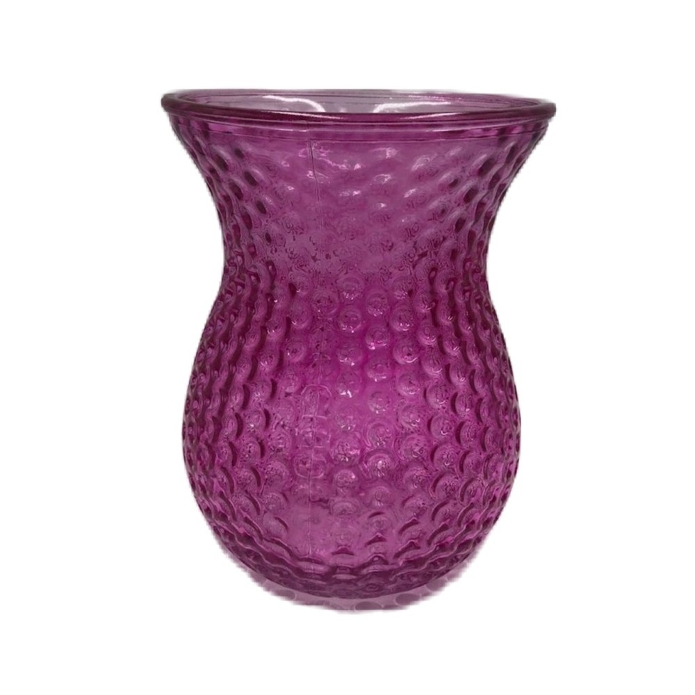 Vintage Fuschia Pink Glass Tabletop Vase with Dots Texture Indoor Flower Planter